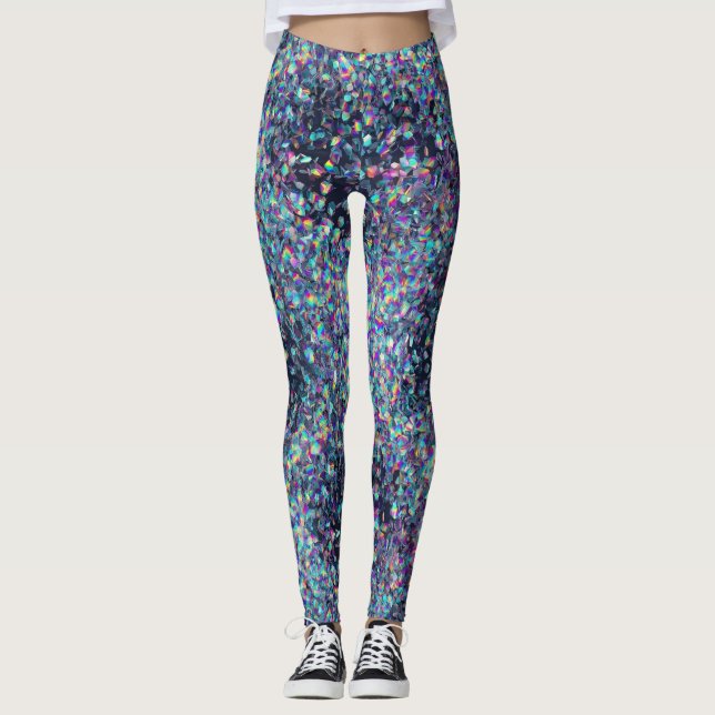 Holographic Glitter Pattern – Iridescent Rainbow  Leggings (Framsida)