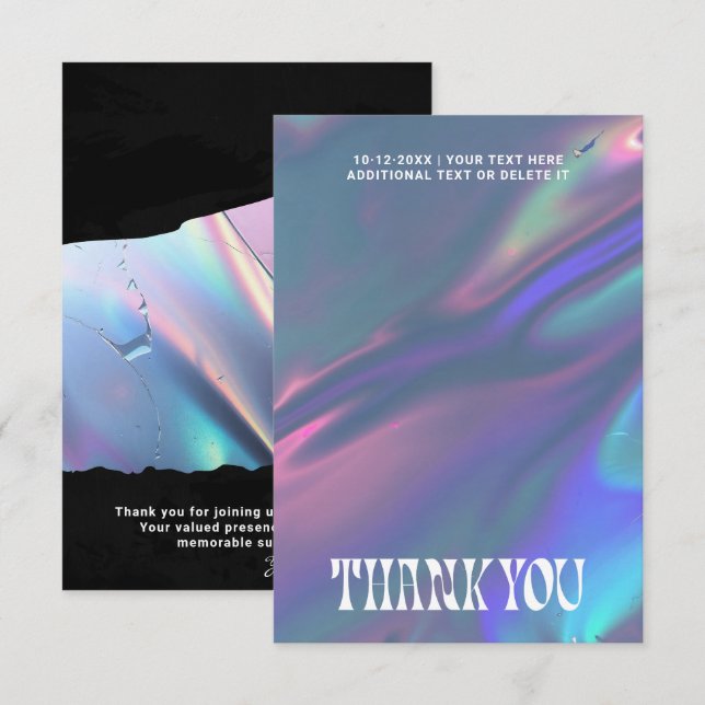 Holographic Groovy Retro Grunge Photo or Logo Tack Kort (Fram/baksida)
