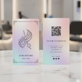 Holographic Hair Stylist Card with QR Code Visitkort