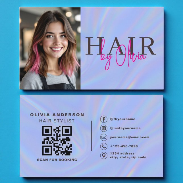 Holographic Hair Stylist Photo QR Code  Visitkort (Skapare uppladdad)