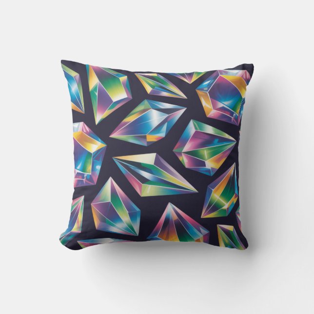 Holographic Iridescent Gemstones Seamless Pattern Kudde (Framsida)