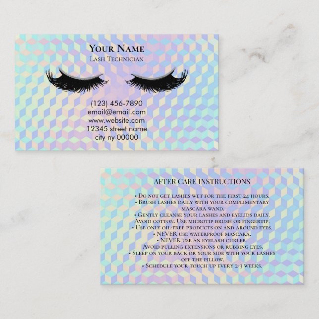 Holographic Lash Technician After care Card Tidsbeställning Kort (Fram/baksida)