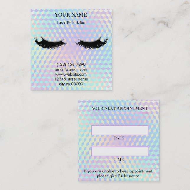 Holographic Lash Technician Appointment Card Tidsbeställning Kort (Fram/baksida)