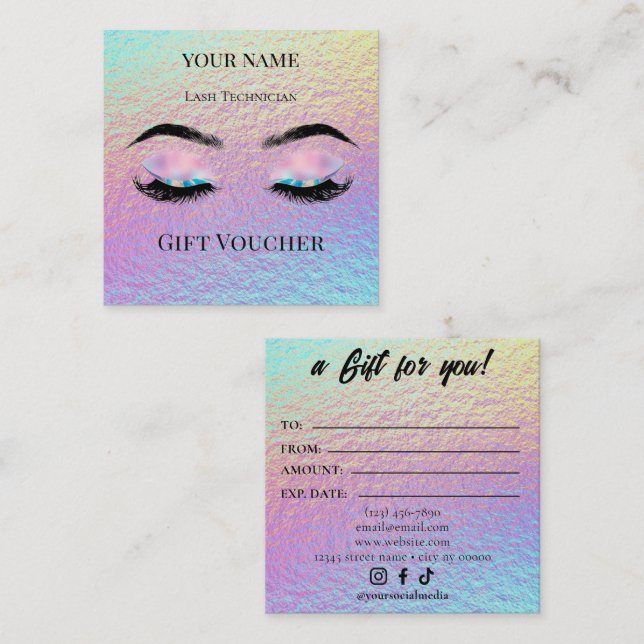 Holographic Lash Technician Gift Certificate Card Lojalitetskort (Fram/baksida)