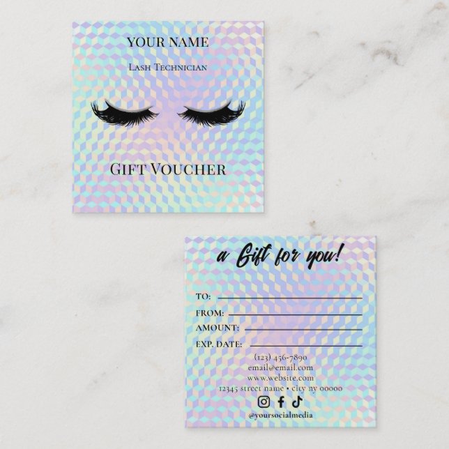 Holographic Lash Technician Gift Certificate Card Lojalitetskort (Fram/baksida)