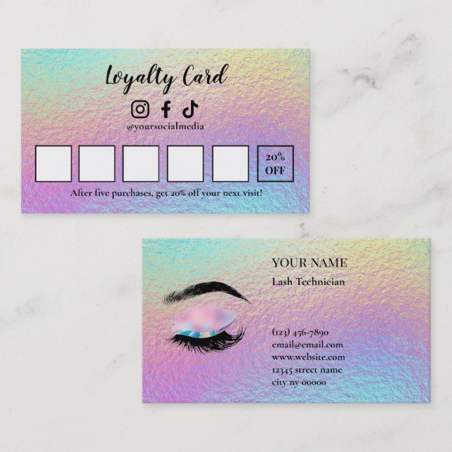 Holographic Lash Technician Loyalty Card Lojalitetskort (Fram/baksida)