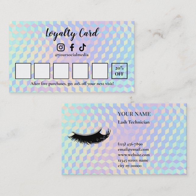 Holographic Lash Technician Loyalty Card Lojalitetskort (Fram/baksida)