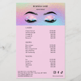Holographic Lashes Salon Price List Menu Flygblad