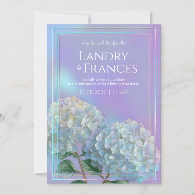 Holographic Linear Lavender Hydrangea Wedding Inbjudningar (Framsida)