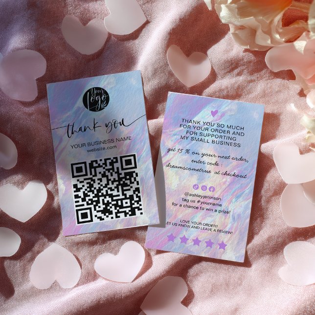 Holographic Opal QR Code Discount Thank You Visitkort (Holographic Opal QR Code Discount Thank You Business Card)