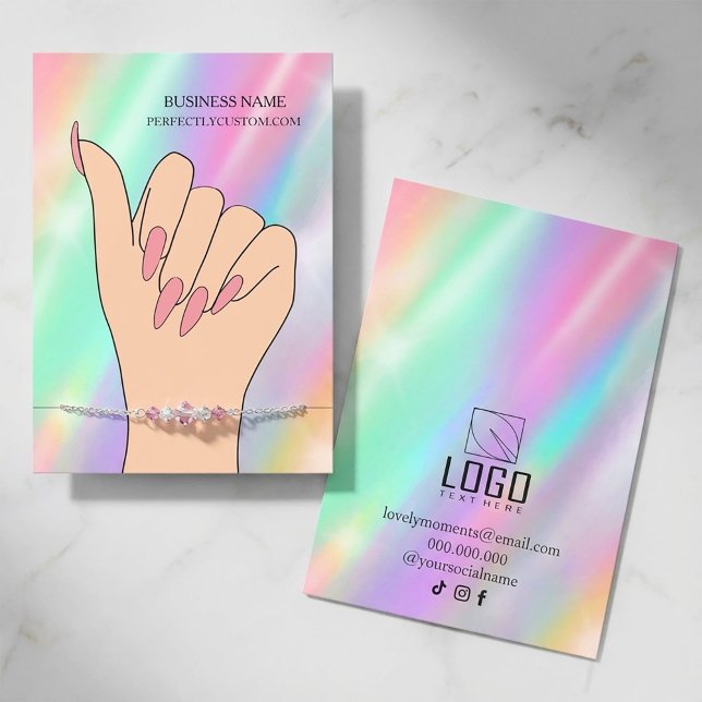 Holographic Pastel Bracelet Display Card | Jewelry Visitkort (#BraceletCard#JewelryPackaging#BraceletDisplay#HandmadeJewelry#JewelryBranding#HolographicDesig#chic)