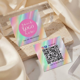 Holographic Pastel Brand Card with QR Code Fyrkantigt Visitkort