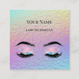 Holographic QR code Beige and Gold Lash Technician Fyrkantigt Visitkort