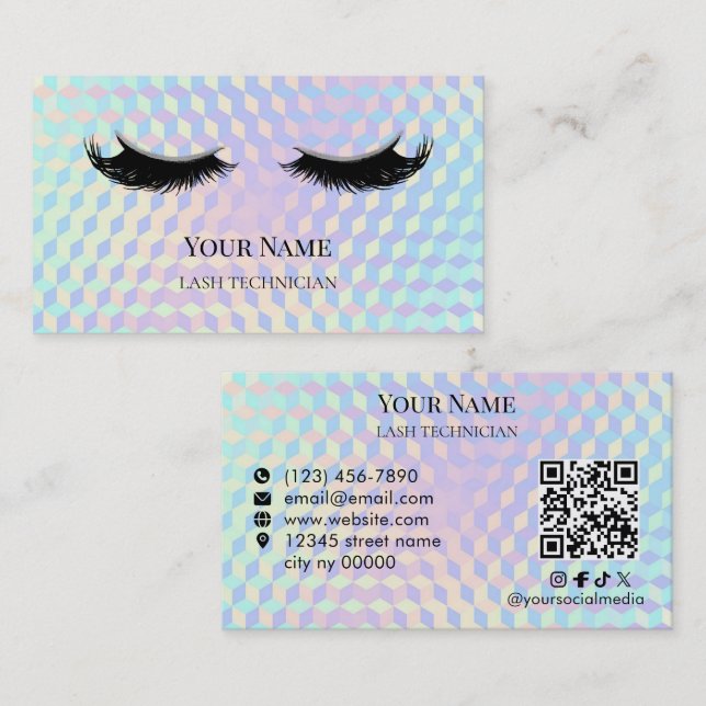Holographic QR code Lash Technician Visitkort (Fram/baksida)