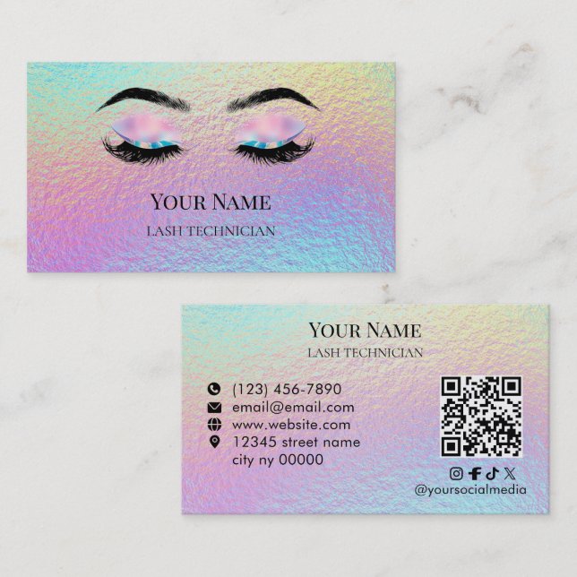 Holographic QR code Lash Technician Visitkort (Fram/baksida)