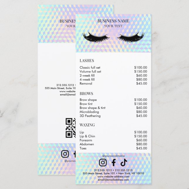 Holographic Salon Price List Meny (Fram/baksida)
