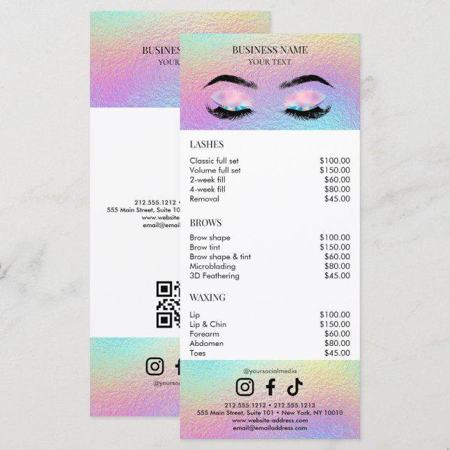 Holographic Salon Price List Meny (Fram/baksida)