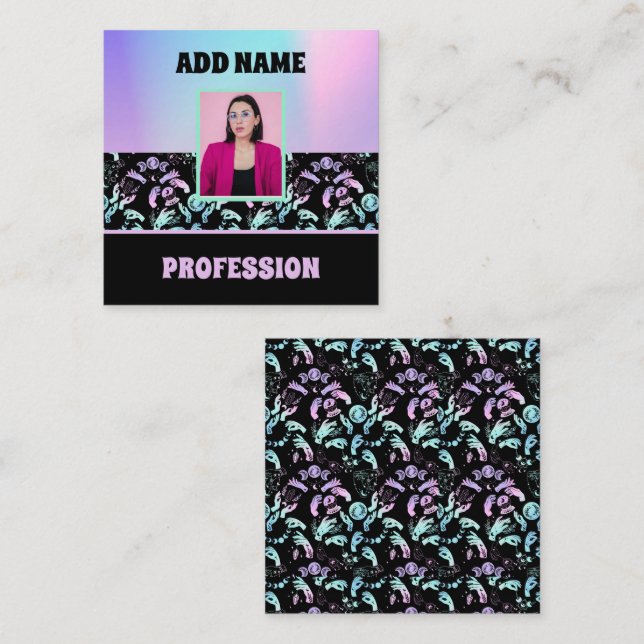 HOLOGRAPHIC WITCHY VIBES FYRKANTIGT VISITKORT (Fram/baksida)