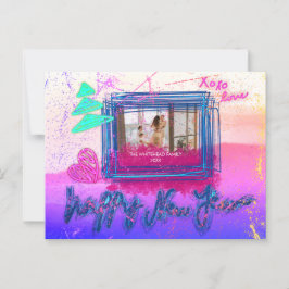 Holography Glow Glitter Ram Photo Gott nytt år Vykort