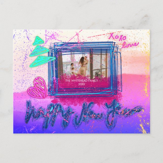 Holography Glow Glitter Ram Photo Gott nytt år Vykort (Framsida)