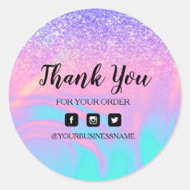 Holography Unicorn Glitter Marble Classic Round St Runt Klistermärke