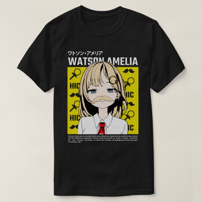 Hololive EN Amelia Watson Smug Mustache    T Shirt (Design framsida)