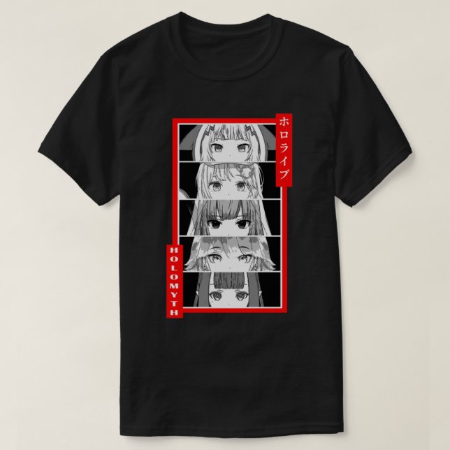 Hololive EN Holomyth Black _amp_ White Panel T Shirt (Design framsida)