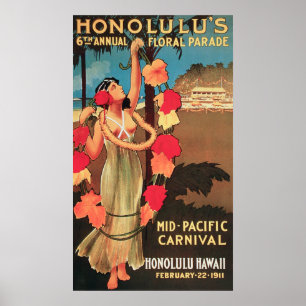 Hololulu årlig blom- parad 1911 för Hawaii 6e Poster