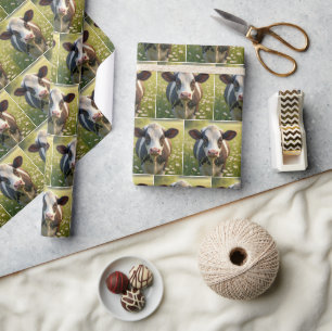 Holstein Cow Chewing on Grass Presentpapper