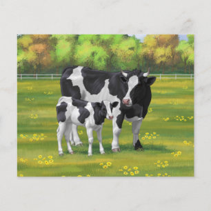 Holstein Cow & Cute Calf i sommarbetesmark