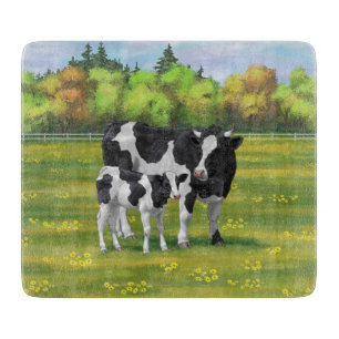 Holstein Cow & Cute Calf i sommarbetesmark