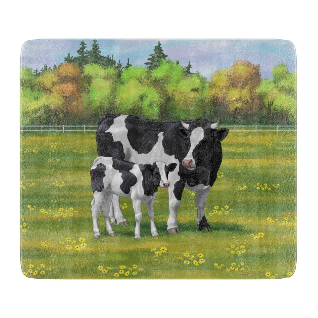 Holstein Cow & Cute Calf i sommarbetesmark (Framsidan)