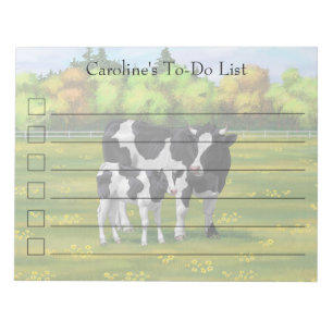 Holstein Cow & Cute Calf i sommarbetesmark Anteckningsblock
