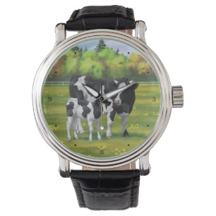 Holstein Cow & Cute Calf i sommarbetesmark Armbandsur