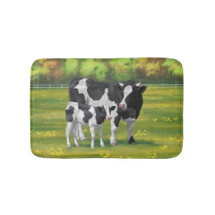 Holstein Cow & Cute Calf i sommarbetesmark Badrumsmatta