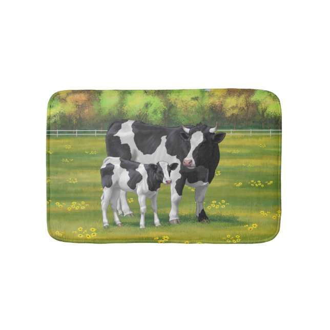 Holstein Cow & Cute Calf i sommarbetesmark Badrumsmatta (Framsidan)