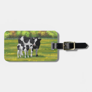 Holstein Cow & Cute Calf i sommarbetesmark Bagagebricka