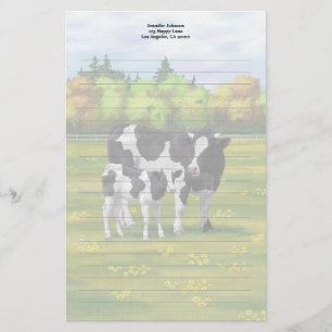 Holstein Cow & Cute Calf i sommarbetesmark Brevpapper