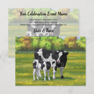 Holstein Cow & Cute Calf i sommarbetesmark Inbjudningar