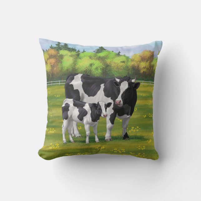 Holstein Cow & Cute Calf i sommarbetesmark Kudde (Framsida)