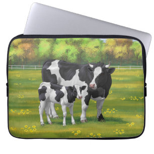 Holstein Cow & Cute Calf i sommarbetesmark Laptop Fodral