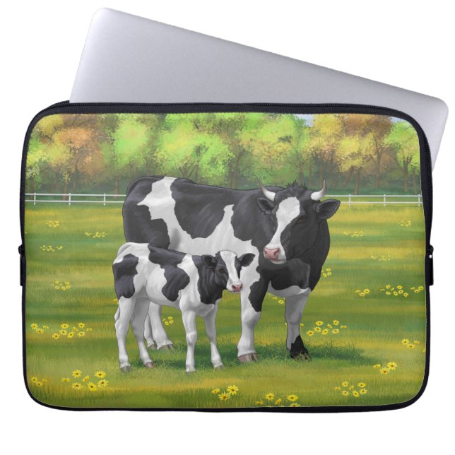 Holstein Cow & Cute Calf i sommarbetesmark Laptop Fodral (Framsidan)