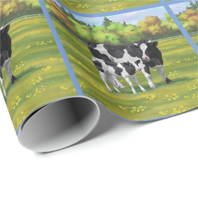Holstein Cow & Cute Calf i sommarbetesmark Presentpapper (Rullad Hörn)