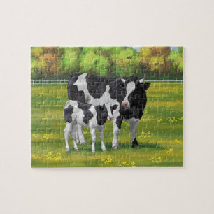 Holstein Cow & Cute Calf i sommarbetesmark Pussel