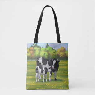 Holstein Cow & Cute Calf i sommarbetesmark Tygkasse