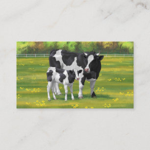 Holstein Cow & Cute Calf i sommarbetesmark Visitkort
