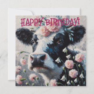 Holstein Cow i Blommor Farm Birthday Card