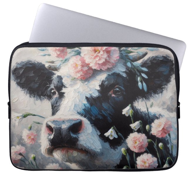 Holstein Cow i Flowers Farm Farmhouse Painting Laptop Fodral (Framsidan)