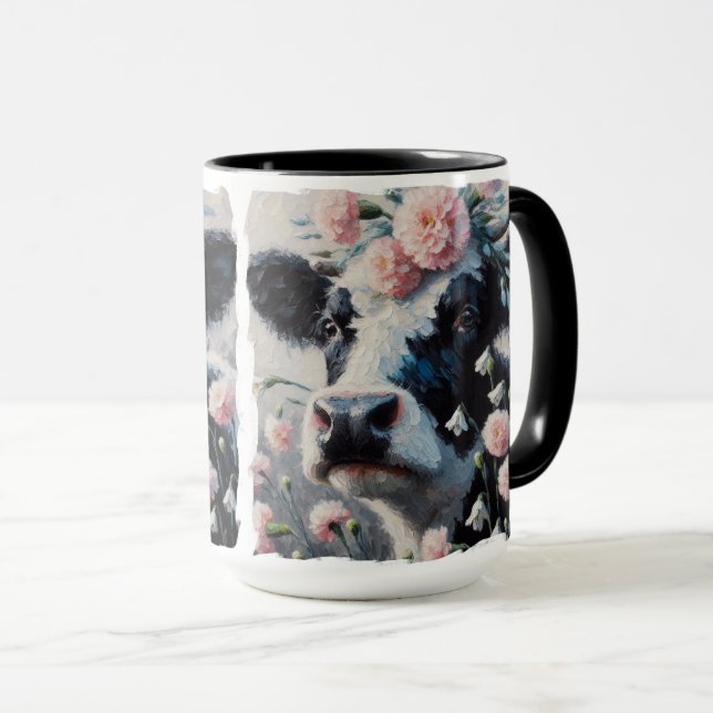 Holstein Cow i Flowers Farm Farmhouse Painting Mugg (Framsida höger)