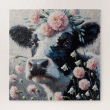 Holstein Cow i Flowers Farm Farmhouse Painting